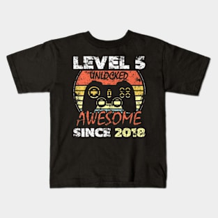 Level 5 Unlocked Awesome Since 2018 5Th Birthday Gaming Kids T-Shirt